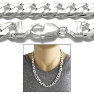 STERLING SILVER CUBAN CURB CHAIN NECKLACE 11MM (GAUGE 300) AVAILABLE IN 6 LENGTH